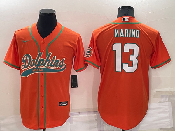 Men's Miami Dolphins #13 Dan Marino Orange Cool Base Stitched Baseball Jersey